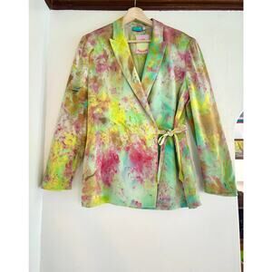 Chloe Cox Upcycled / Handmade Multicolor Hand Dyed Silk Blazer- Size Large